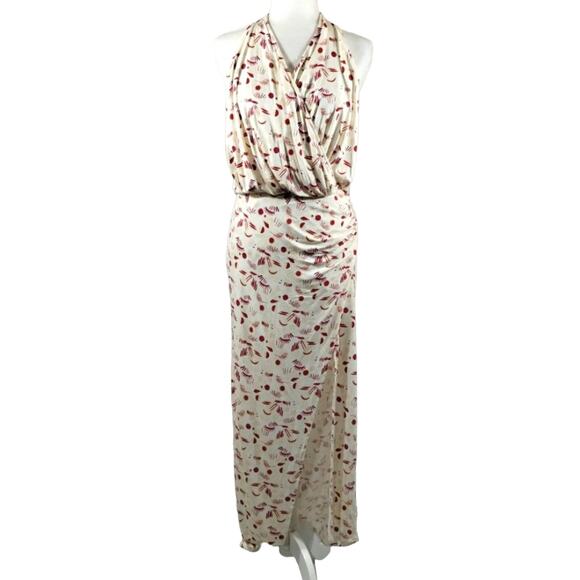 MM Free People Daria Ivory Abstract Halter Neck Open Back Slit Maxi Dress NWT S - Picture 1 of 13